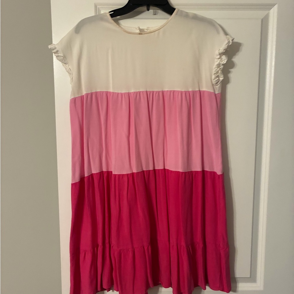 Colorblock Pink & Cream Tiered Dress